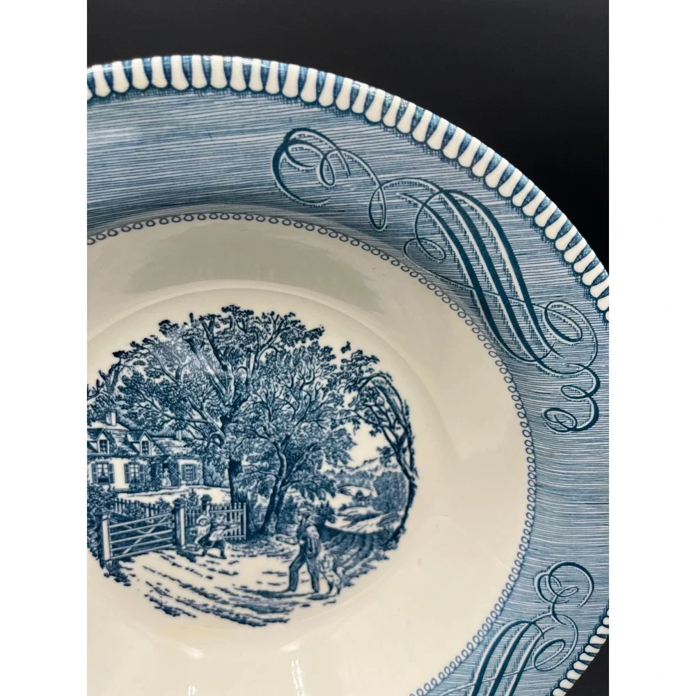 Royal Currier and Ives Serving Bowl: Home Sweet Home Blue